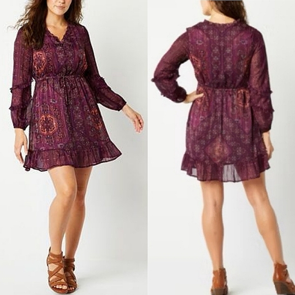 Frye Dresses & Skirts - ❤️Frye and Co. Royal Plum Long Sleeve Blouson Print Maxi Dress☆